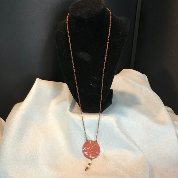 Hammered Copper Pendant and Earrings 21 Inches Long - Picture 3 of 3